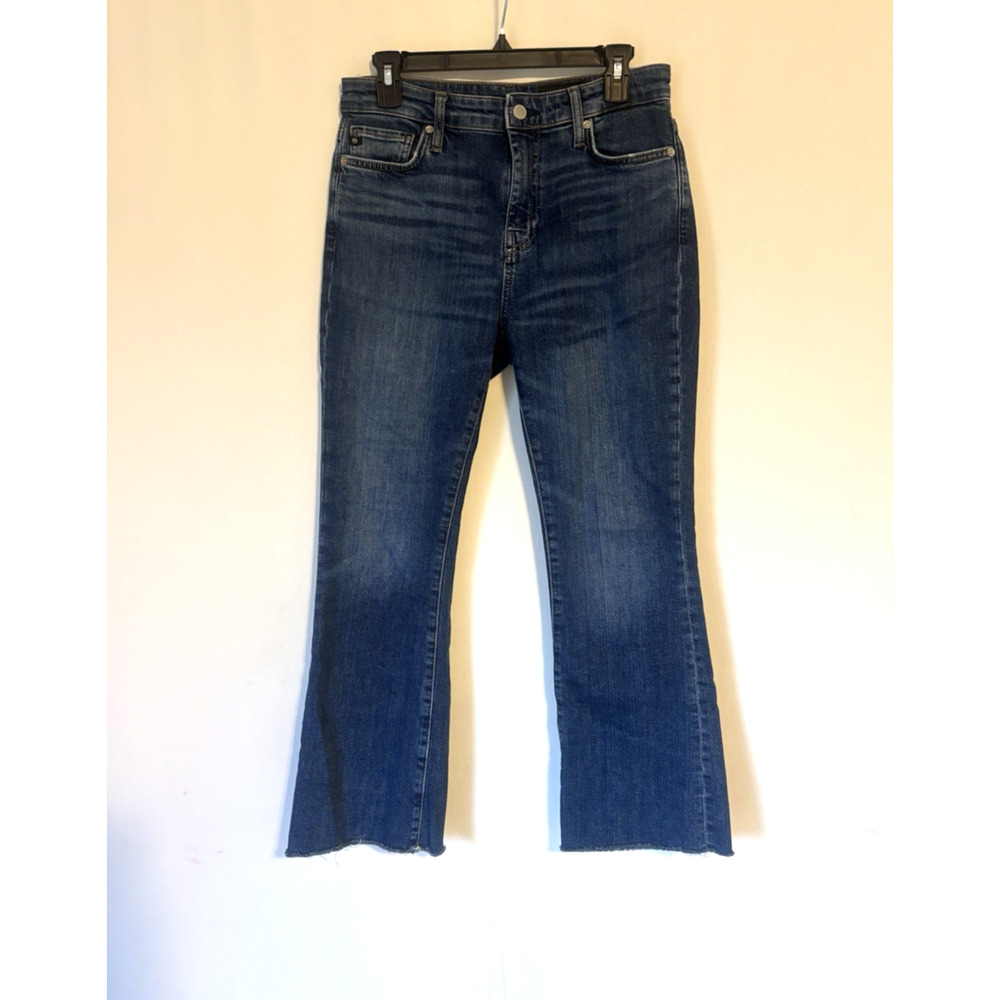 AG Jeans 27 Farrah Boot Crop High Rise Fit Blue Raw Edge Womens